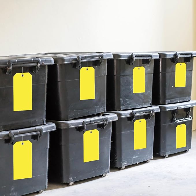 100 Large Yellow Plastic Shipping Tags - 3x6 inch, Heavy Duty, Waterproof, Writable, With String Attached