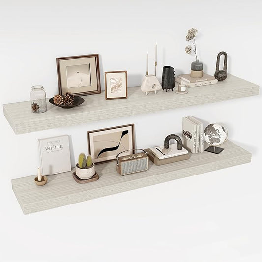 55 Inch Floating Shelves, 12" Deep Floating Shelf Wall Mounted, 55" Wall Shelves, Rustic Deep Bookshelf, Extra Deeper & Thicker Display Shelves for Bedroom, Living Room, Gray, Set of 2