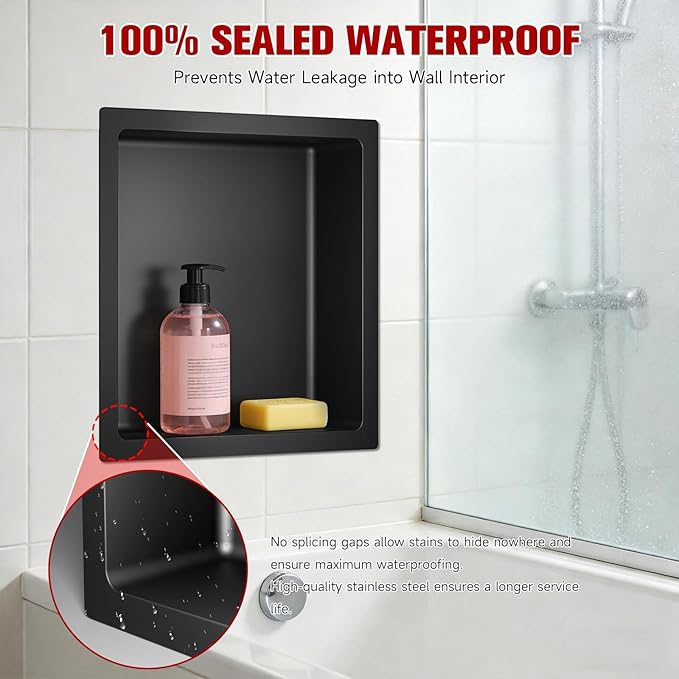 No Tile Needed Shower Niche 13"X 13", Bathroom Wall Niche Single Shelf, Stainless Steel Shower Niche for Bathroom, Kitchens, Balconies