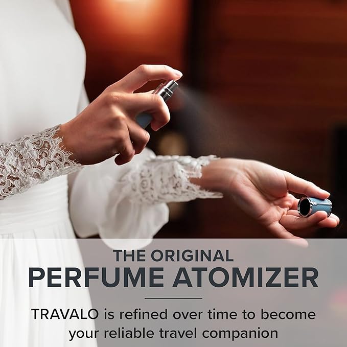 Milano Perfume Atomizer - Leak-Proof and TSA Approved for Air Travel - Reusable, Airtight, Easy Fill Mini Pump Sprayer - Lightweight, Vegan Leather with Polished Metal Outer Shell - White