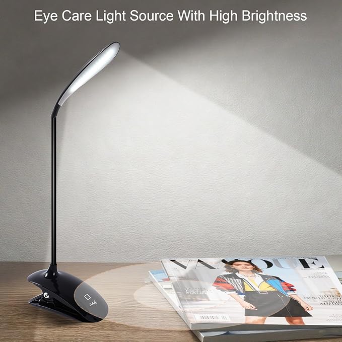 2PCS LED Rechargeable Book Light for Reading with Memory Function- Eye Caring 3 Color Temperatures, Reading Light 5 Brightness Levels, 80 Hrs Runtime Flexible Goose Neck Clip on Desk Lamp