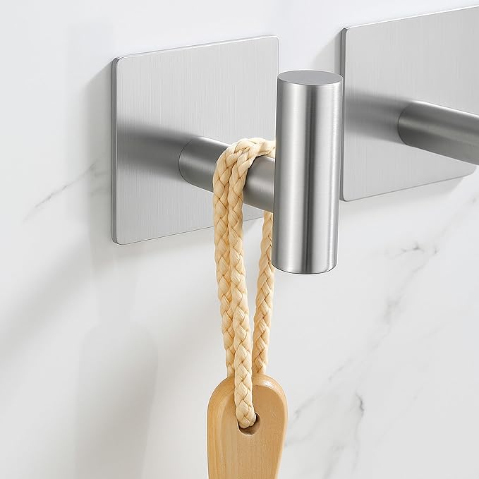 Towel Hook 6 Pack Adhesive Bathroom Robe Hooks, Sticky Coat Hooks for Hanging, Closet, Coat Hook SUS304 Stainless Steel Brushed, BTH7204-2-P6