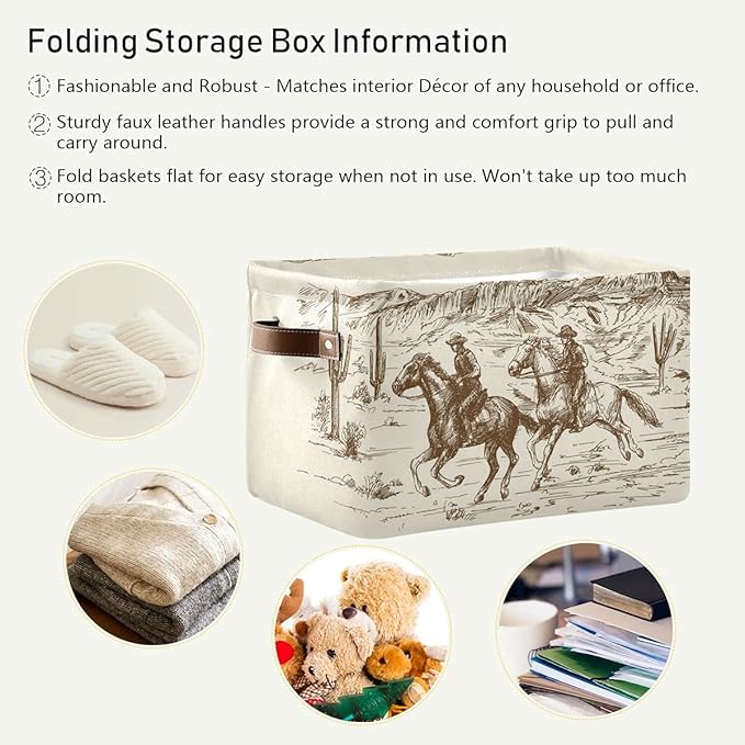 Storage Basket Western Desert Cowboy Storage Bin Cube with Handles Foldable Storage Baskets for Shelves Living Room Home Decor 1PC