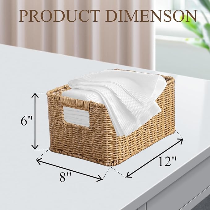 YRMT Rattan Storage Basket Pantry Baskets with Built-in Handles Wicker Baskets for Organizing Waterproof Woven Nature 12" x 8" x6"