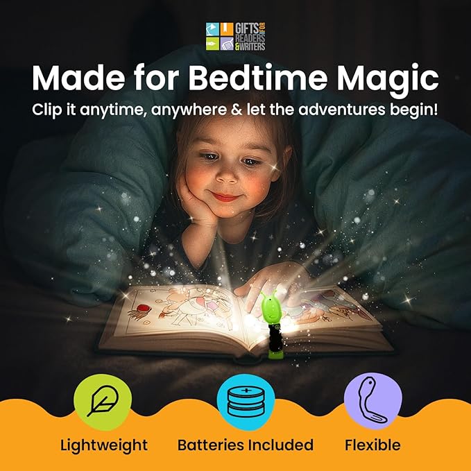 Gifts for Readers & Writers Bookmark Reading Light Alien Green - 2in1 Clip On Bookmark Kids Book Light for Reading Night in Bed, Travel Cute Book Lights, Flexible 8 Lumen LED Lights for Books
