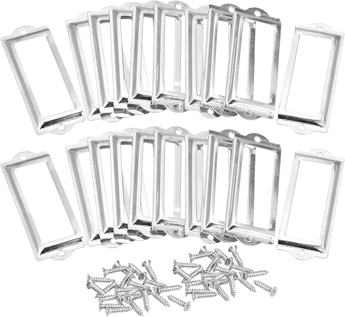 uxcell Metal Label Holders, 82x30mm 60pcs File Name Card Tag Label Holder Frame for Office Library Drawer Cabinet Shelves, Silver Tone