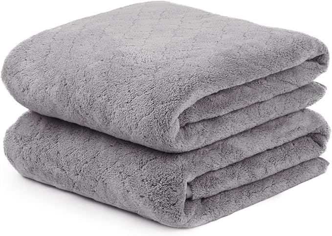 Microfiber Bath Towels, Oversized, Ultra Soft, Super Absorbent and Fast Drying, No Fading and Multipurpose Use for Sports, Travel, Fitness, SPA and Yoga (Coral Fleece - Grey, 30 in x 60 in)