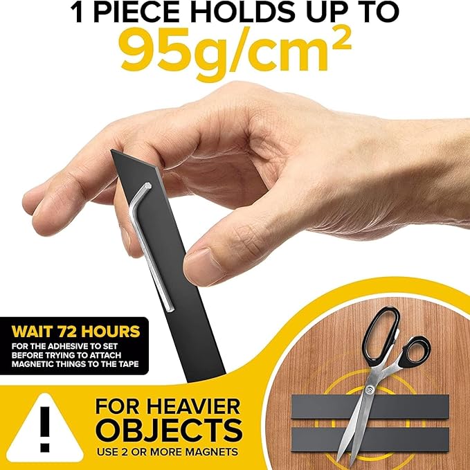 Magnetic Strips with Adhesive Backing - Magnetic Tape for Crafts - Tool and Knife Magnet Strips for Kitchen, Garage and Garden - Adhesive Magnetic Tool Holder Strip for Wall (10 Pieces, 6" x 1")