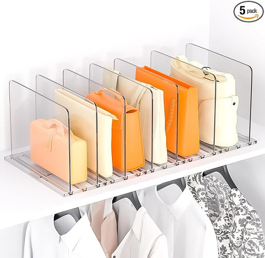 Adjustable Bag & Purse Organizer for Closet, Acrylic Shelf Dividers, Handbag Storage Organizer Clear Purse Dividers for Closet Organization Separators for Handbag, Book in Bedroom, Office