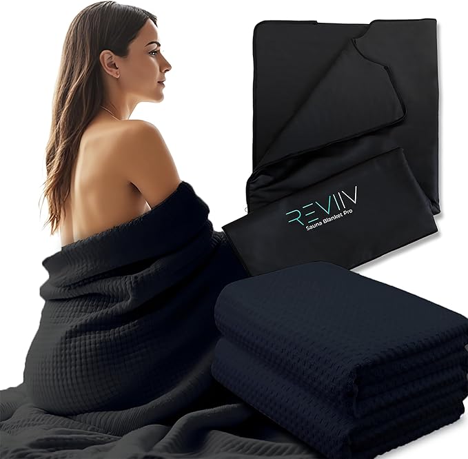 Sauna Blanket Insert Towel - 2 Pack Soft Black Cotton Waffle - Comfortable and Easy Home Sessions Minimal Cleanup - Super Absorbent Sauna Towel