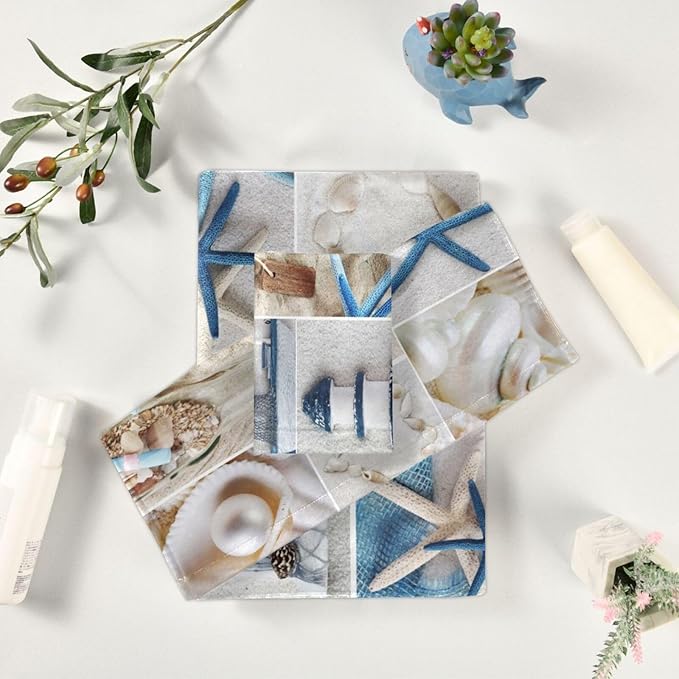 Nautical Beach Themed Bath Towels Set,Absorbent Soft 3 Piece Coastal Blue White Starfish Lighthouse Towels for Bathroom,1 Bath Towel 1 Hand Towel 1 Washcloth,Decoractive Guest Bathroom Towels
