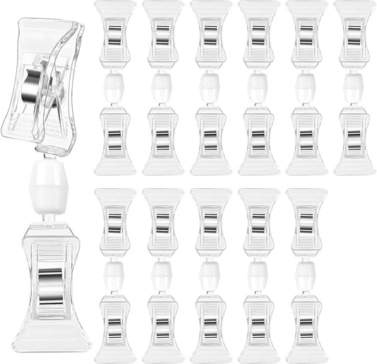 Clear Sign Clips on Merchandise Display 12 Pack Plastic Label Pop Clips on Sign Holder Shelf Double Sided Swivel Price Tag Clips on Clothing Rack Signs Rotatable Menu Clips for Sale Retail Display