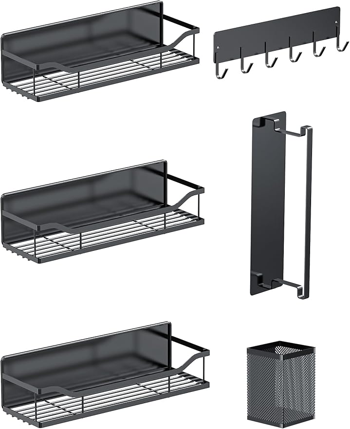 Multifunctional Magnetic Shelf for Washing Machine, Refrigerator, Microwave, and Any Metal Surface, Powerful Magnetic Shelves Include Unique Hollow Design Metal Organizers （6 pcs - Black）