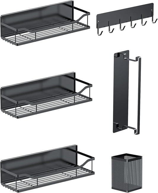 Multifunctional Magnetic Shelf for Washing Machine, Refrigerator, Microwave, and Any Metal Surface, Powerful Magnetic Shelves Include Unique Hollow Design Metal Organizers （6 pcs - Black）