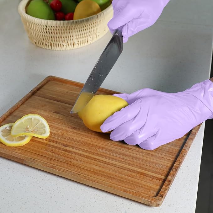 Disposable Gloves Medium, Nitrile and Vinyl Blend Material Gloves, Latex Free, 4 Mil 200 Pc Food Grade Glove for Cleaning, Food Prep, Hair Dye, Tattoo, Purple