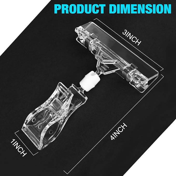 Clear Plastic Label Pop Clips - 100 Pack Swivel Double Sided Price Tag Clips for Sale on Display Shelves and Sign Holders