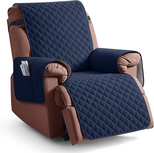 KinCam 100% Waterproof Recliner Chair Cover, Reclining Couch Covers for Pets, Dogs, Recliner Couch Slipcover Furniture Protector with Elastic Straps for Kids(30", Dark Blue)