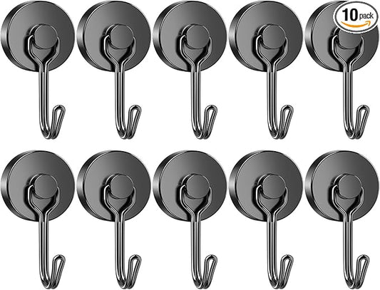 Grtard Black Magnetic Hooks, 65LBS Strong Magnetic Hooks Heavy Duty, 10Pack Neodymium Magnet Hooks for Cruise Cabin, Swivel Swing Magnets with Hooks for Refrigerator, Grill, Hanging, Classroom, Garage