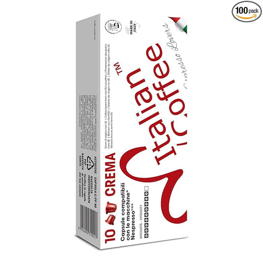 Italian Coffee for Espresso Lovers capsules compatible with Nespresso Original machines (100 Crema regular pods, 100 Count (Pack of 1))