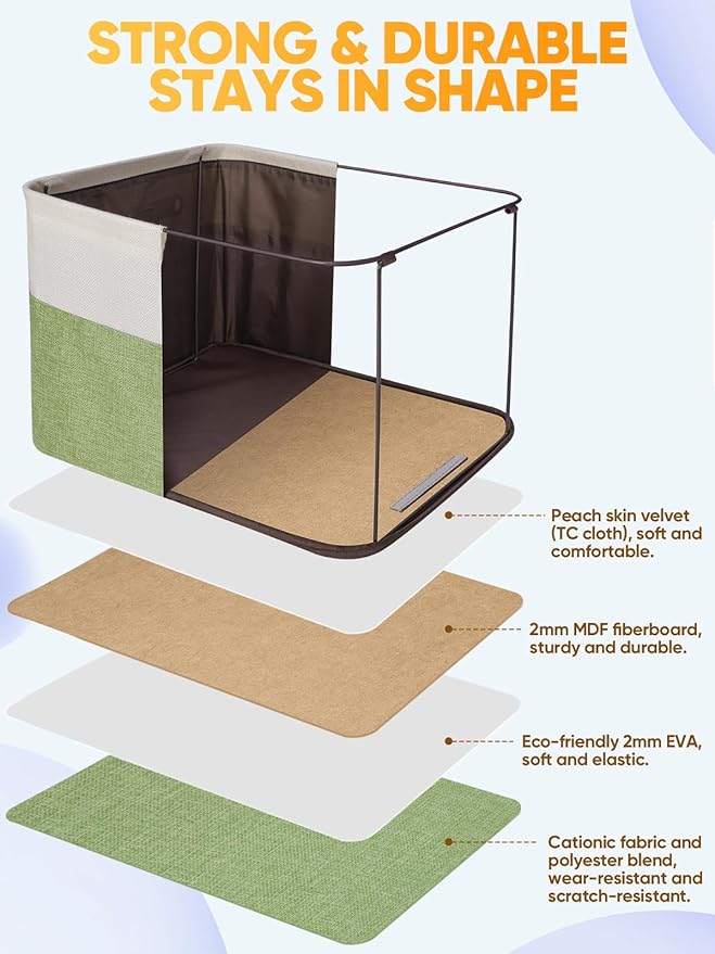 BALEINE 3 Pack Fabric Closet Storage Bins for Shelves, Linen Closet Organizers and Storage, Decorative Baskets for Organizing, Shelf, Clothes, Home, Office (Green, 17''x13''x10.5'')