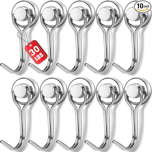 E BAVITE Swivel Swing Magnetic Hooks, 30LBS Powerful Strong Magnetic Hooks Perfect for Refrigerator, Kitchen,Pack of 10 Silver