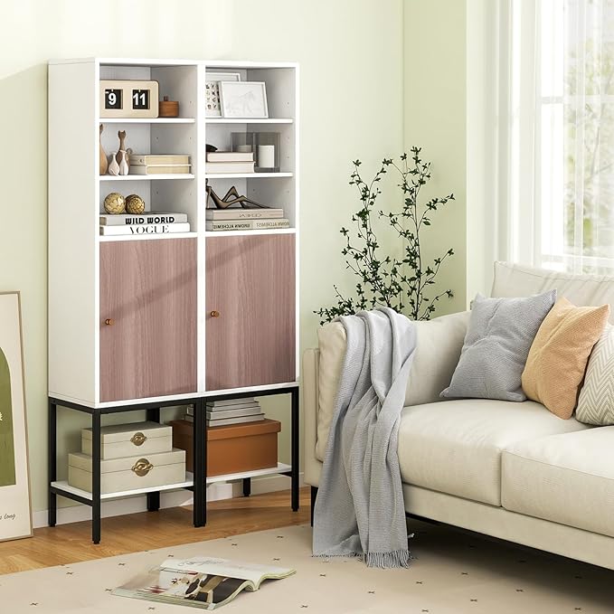 Tangkula Tall Bathroom Storage Cabinet with 1 Door and 4 Shelves, 57" H Narrow Floor Cabinet with Adjustable Shelves, Tall Slim Bathroom Cabinet for Living Room, Entryway, Kitchen (White)