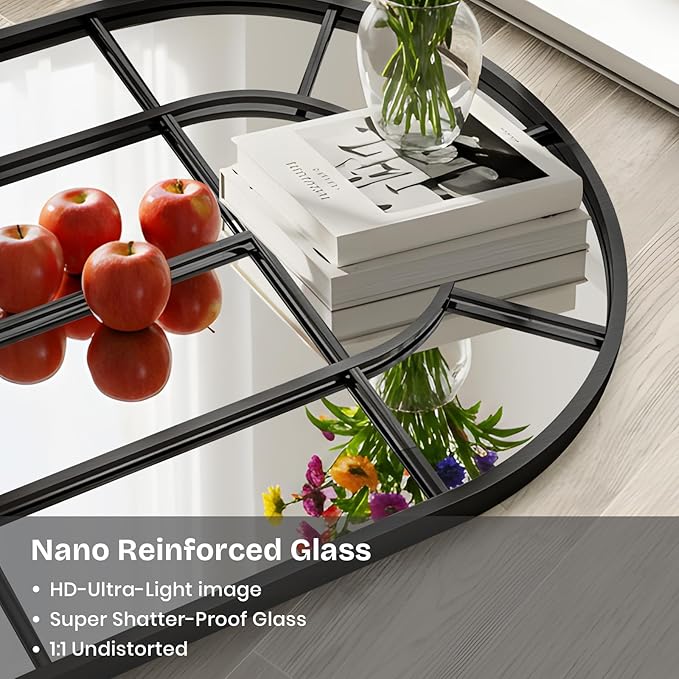 Arched Windowpane Mirror Full Length 65"x24" Wall Mounted Black Art Pane Farmhouse Decorative Floor Mirror Leaning Hanging Wall Mirror for Bedroom Living Room Entrance