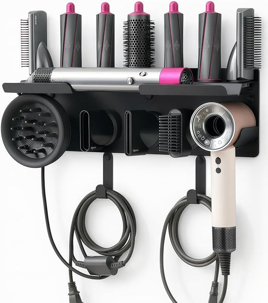 Dyson Airwrap Holder, Dyson Hair Dryer Wall Mount & Dyson Airwrap Organizer 2-in-1 Stainless Steel Storage for Airwrap & Hair Dryer Accessories, Space Saving Bathroom Vanity Dyson Shelf