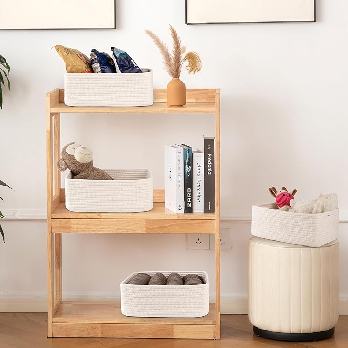 OIAHOMY 4 Pack Storage Baskets for Organizing, Small Bins for Shelves, Cute Decorative Storage Bins, Organizer Baskets for Gifts Empty,13''Lx8.7''Wx5.1''H, White