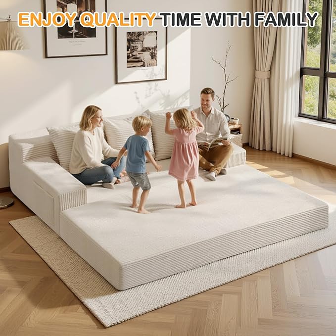 Convertible Futon Sofa Bed Couch, 78'' Corduroy Folding Sofas Bed, Compression Boneless Floor Couch Sofa Beds with 3 Pillows for Living Room Bedroom Apartment