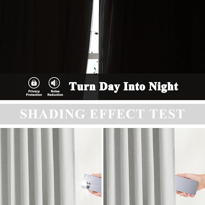 Vision Home Light Gray Pinch Pleated Full Blackout Curtains Linen Blended 60" Wide Thermal Insulated Window Panels for Bedroom Living Room Darkening Pinch Pleat Drapes with Hooks Back Tab 60"Wx72"Lx1