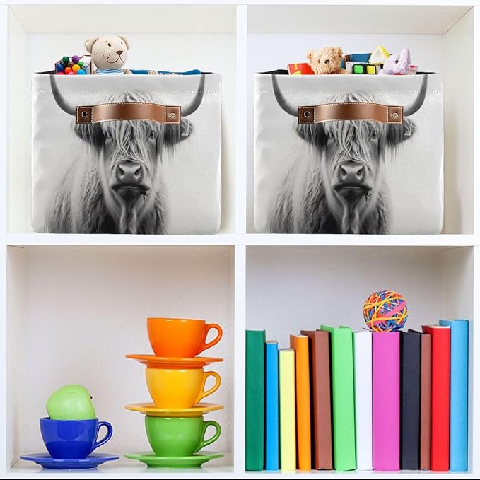 Storage Basket Highland Cow Storage Bin Cube with Handles Foldable Storage Baskets for Shelves Living Room Home Decor 1PC