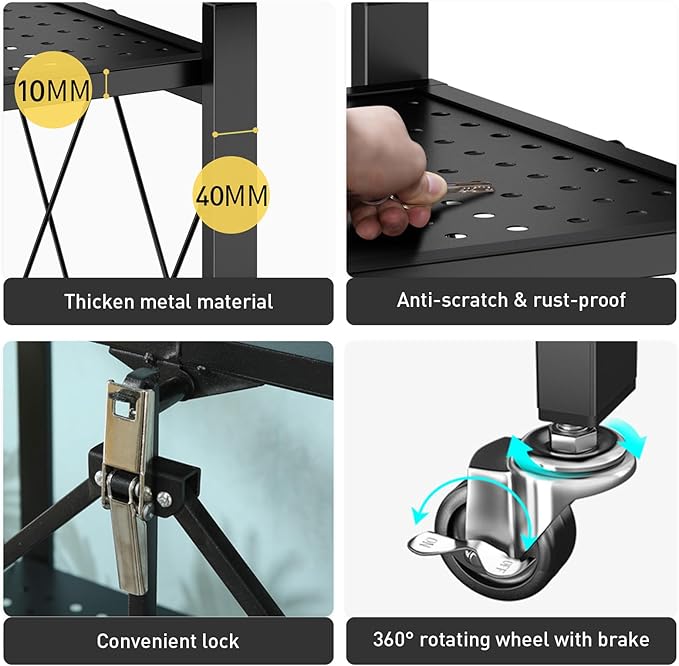 Folding Shelf Foldable Shelves with Wheels - Folding Shelves No Assembly , Collapsible Shelf Unit Display, Kitchen Organizers and Storage, Pop Up Heavy Duty Rack , 5-Tier Black 28"D x 14"W x 63"H