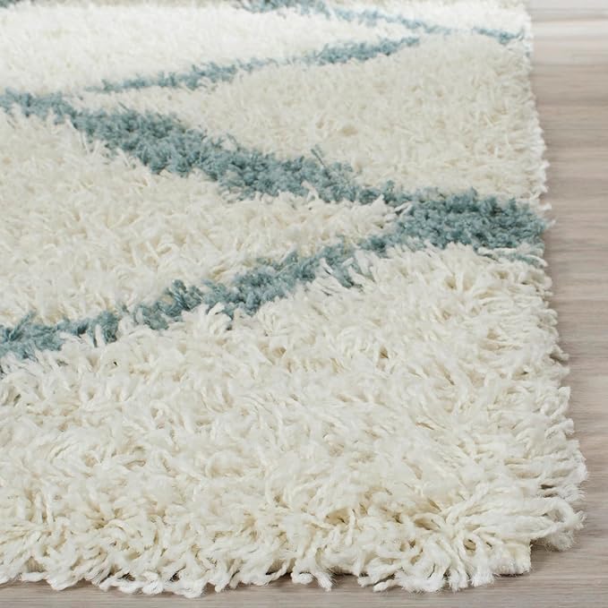 SAFAVIEH Dallas Shag Collection Runner Rug - 2'3" x 6', Ivory & Light Blue, Trellis Design, Non-Shedding & Easy Care, 1.5-inch Thick Ideal for High Traffic Areas in Living Room, Bedroom (SGD257J)