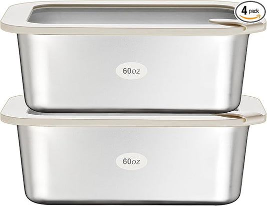Urban Green Stainless Steel Food Containers with Glass Lid, Large Airtight Leakproof Stainless Steel Storage Containers in set of 2, Rectangle Shape, Microwave Safe, 100% Plastic Free