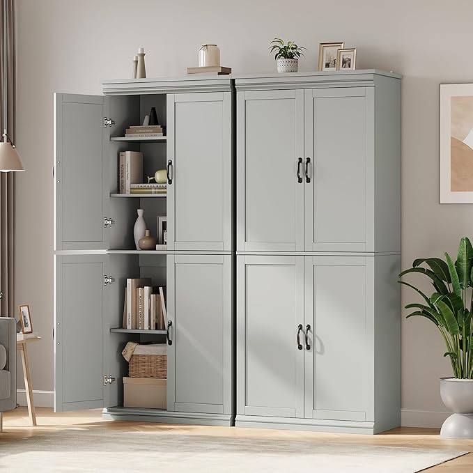 IDEALHOUSE Pantry Cabinet,70" Tall Kitchen Pantry Cabinet with Doors and Adjustable Shelves, Freestanding Cupboard, Tall Storage Cabinet for Bathroom, Dining Room, Living Room (Gray)