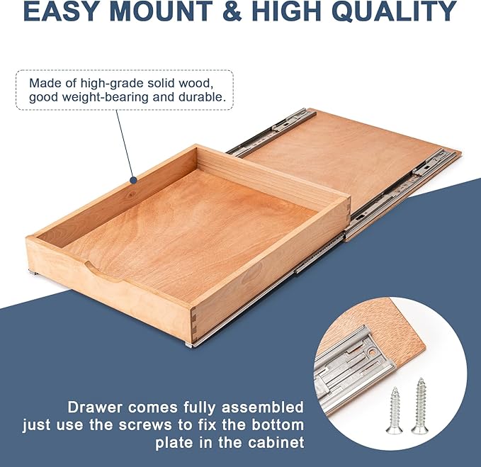 Pull Out Cabinet Drawers - 6x2 Size Options (12-23'W,18-21'D), Pre-Assembled with Soft Close Slides, Solid Beechwood, Easy Installation(12'W x 21'D)