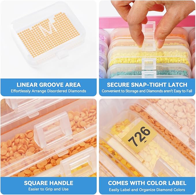 50pcs Diamond Painting Trays with Lids - Thickened Diamond Art Storage Containers, Stackable Diamond Art Trays, Painting Organizer Accessories for 5D Art Beads Storage & Line-Up