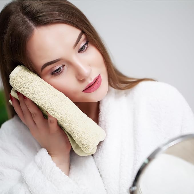 Face Towels Pack of 12 – 100% Cotton Wash Cloths (12x12 inch) – Soft, Quick Dry & Highly Absorbent Hand Towels for Bathroom, Spa, Gym, Kitchen and for Daily Use - (Ivory)