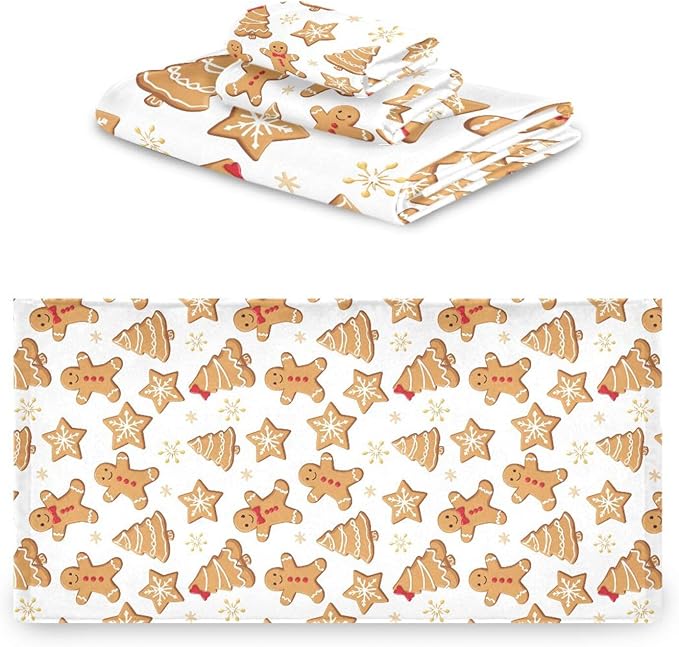 Gingerbread Man Towels Set of 3 Christmas Winter Bathroom Towel Soft Absorbent Bath Hand Towels Washcloth Guest Towel Sets Xmas Holiday Bathroom Decorations