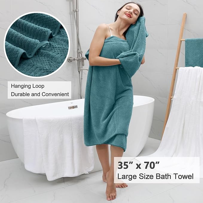 8 Piece Oversized Turquoise Bath Towel Set-2 Extra Large Bath Towel Sheets,2 Hand Towels,4 Washcloths-600GSM Soft Highly Absorbent Quick Dry Beach Chair Towels Woven Towels for Bathroom Hotel and Spa