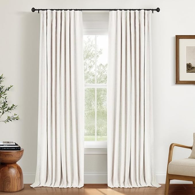 INOVADAY 100% Blackout Curtains for Bedroom, Black Out Curtains 72 Inch Long, Clip Rings Linen Blackout Drapes, Thermal Insulated Room Darkening for Living Room, 2 Panels - Beige,W50xL72