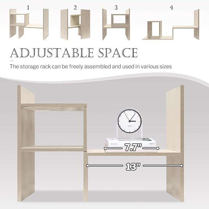 Jerry & Maggie Desktop Organizer Office Storage Rack Adjustable Wood Display Shelf Birthday Gifts Toy Home Decor Free Style Rotation Display True Natural Stand Shelf (White Wood Tone/2 Pack)