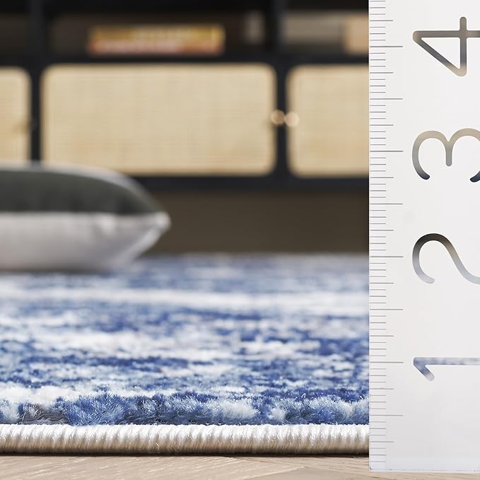 SAFAVIEH Amelia Collection Area Rug - 6'7" Square, Ivory & Navy, Modern Abstract Design, Non-Shedding & Easy Care, Ideal for High Traffic Areas in Living Room, Bedroom, Dining (ALA705A-7SQ)