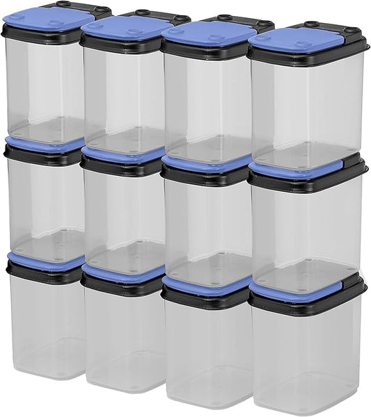 Buddeez Multi-Purpose Hardware Storage Bins Bits and Bolts Small Storage Containers, Hardware Organizers, Clear Containers With Blue Stackable Lids, Bolt and Screw Organizer (1 Quart - 12 Pack)