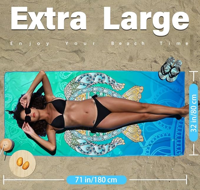 4 Pack Microfiber Thin Lightweight Beach Towel Sand Free Quick Dry Absorbent Compact Towels for Swimming Pool Camping Beach Accessories Large Easy Pack Travel Things for Vacation Essentials Adult Gift