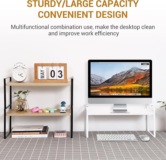 YGYQZ Desk Organizer Shelf，2 Tier Detachable Table Top Bookshelf, Freestanding Display Shelf for Office, Dormitory, Home,White+White