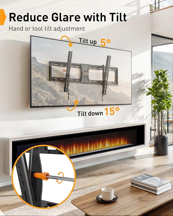 Perlegear Tilting TV Wall Mount for 42–90 Inch TVs with Leveling Adjustment, Max VESA 800x400mm, Low-Profile TV Mount Wall Bracket up to 132 lbs, Easy for Centering, Fits 12"/16"/18"/24" Studs, PGXT5