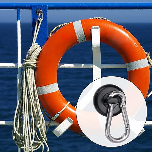 E BAVITE Carabiner Magnetic Hooks, 100LBS Strong Black Magnetic Hooks Heavy Duty with Swivel Carabiner Hook, Great for Hanging for Cruise, Garage, Kitchen, Refrigerator, Locker (6-Pack)