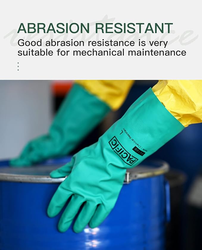 PACIFIC PPE 2 Pairs Nitrile Chemical Resistant Gloves, Flocked, Resist Household Acid, Alkali, Latex Rubber Free, 15 mil, 12.6", X-Large